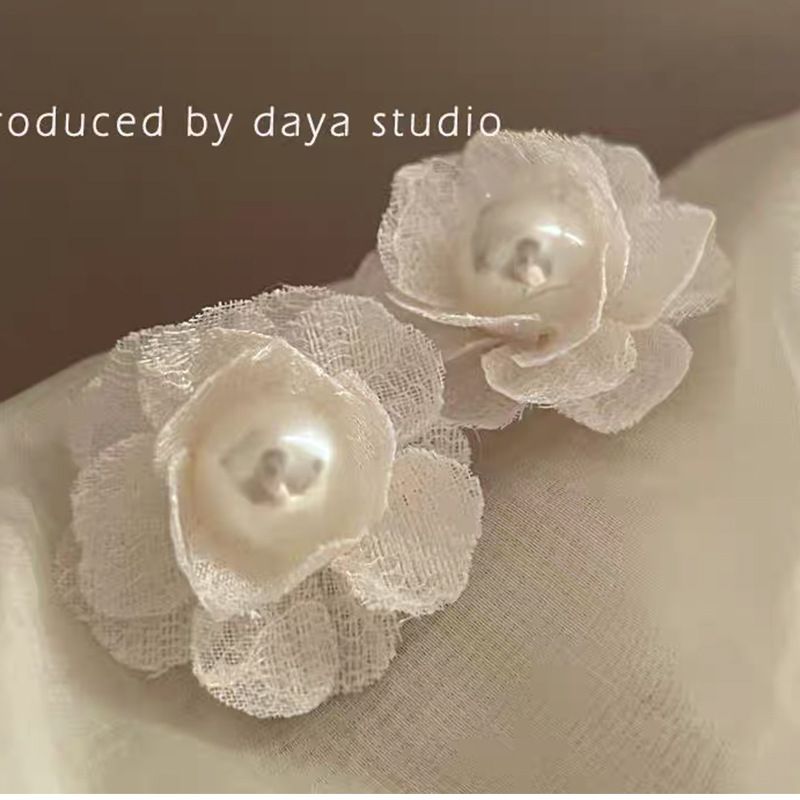 Camellia Dream ~ Orecchini con perle e fiori in pizzo francese con atmosfera da fata super, orecchini delicati con temperamento di nicchia avanzato_voghion.com