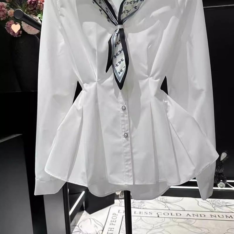 Blusa elegante con lazo para mujer: camisa cruzada de manga larga con lazo que define la cintura_voghion.com