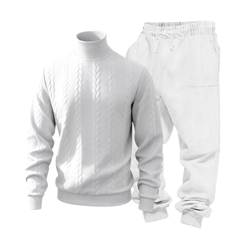 Schwergewichtiges Jacquard-Strickset für Herren – Rollkragenpullover und Jogginghose (S-XXXL) – Winter-Freizeit- und Athleisure-Outfit_voghion.com