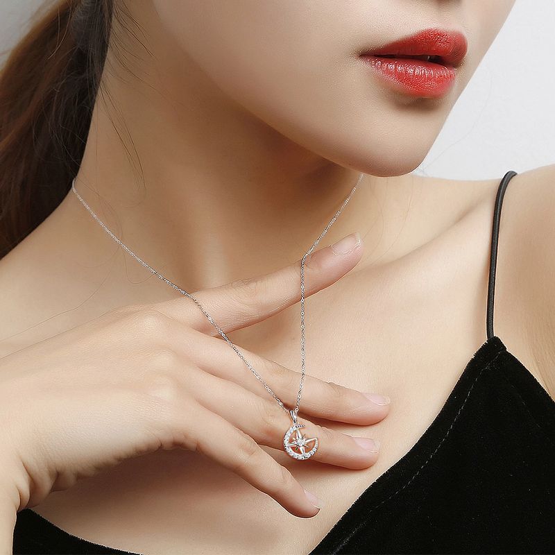 Necklaces Fashion Eight Pointed Star Necklace Female Simple Niche Design Creative Inlaid Star And Moon Pendant S925 Sterling Silver Necklace Spot_voghion.com