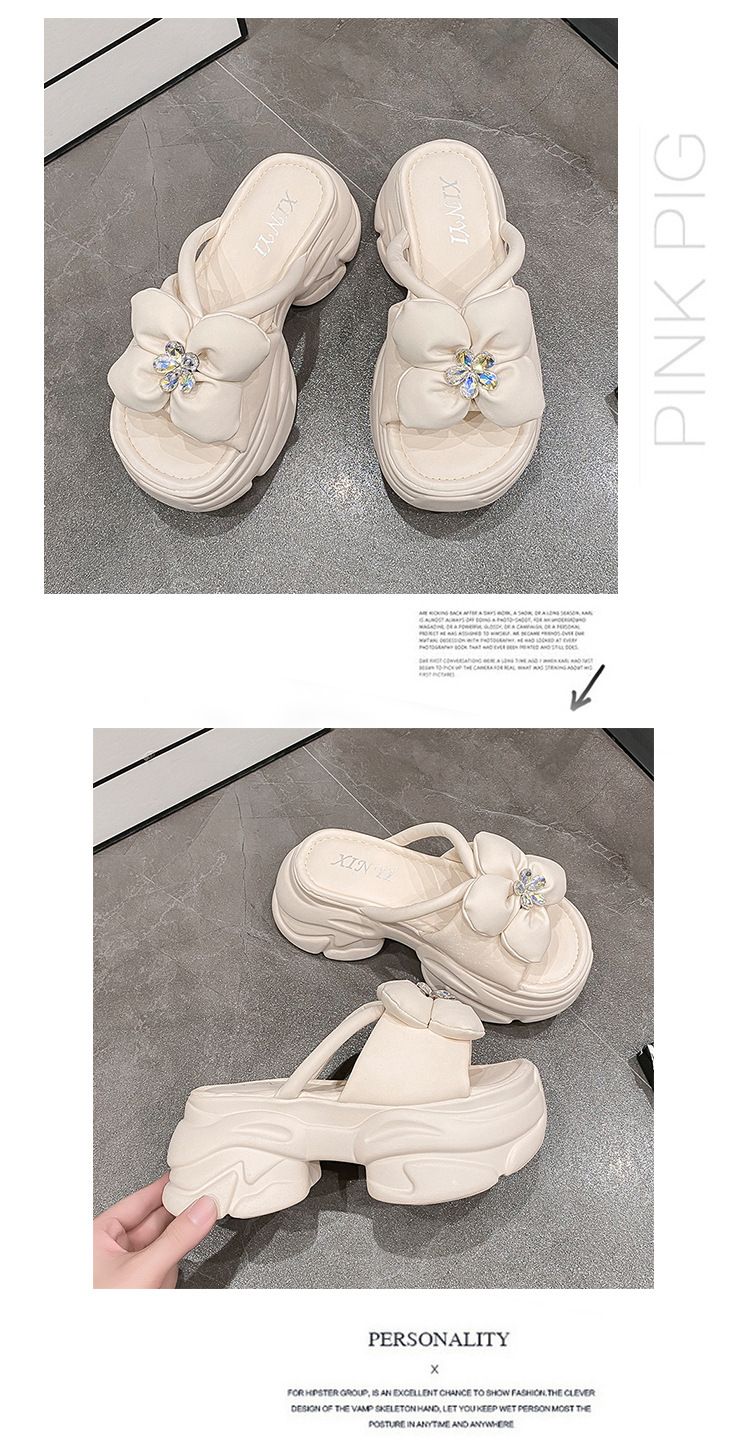 Sandálias plataforma com bico redondo, novo estilo da moda para o verão, chinelos de cunha com flores de celebridades da internet para mulheres, elegantes_voghion.com