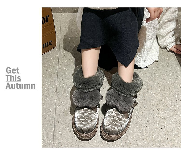 Kurzrohr-Schneestiefel für Damen, Winter plus Samt, 2023 neuer Fellknäuel, verdickte und warme, einbeinige Beanie-Baumwollschuhe_voghion.com