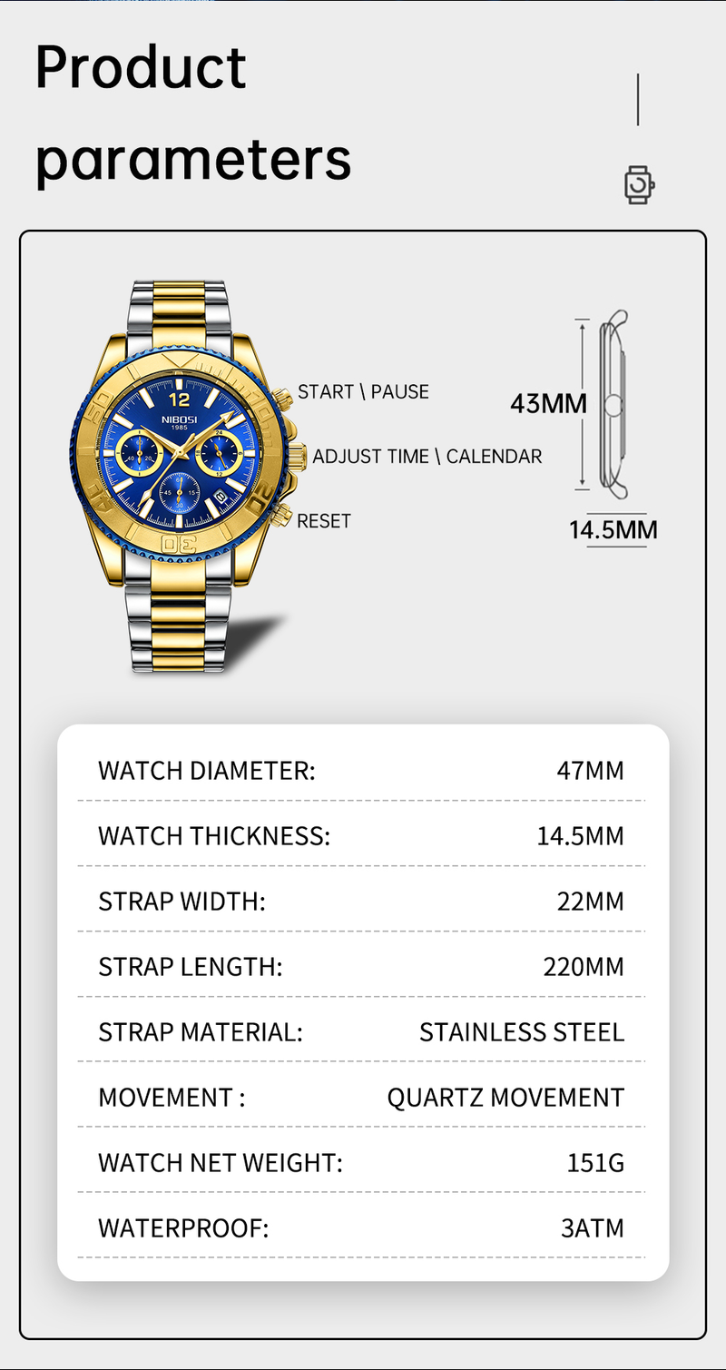 Montres de sport décontractées pour hommes chronographe montre de plongée en acier inoxydable montre-bracelet grand cadran horloge à quartz lumineuse_voghion.com