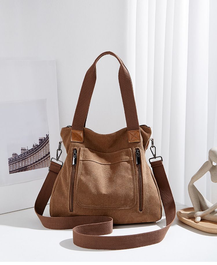 2024 Herbst und Winter Neue Canvas Handheld One Shoulder Damen Einfache Große Kapazität Multi Pocket Tote Umhängetasche_voghion.com