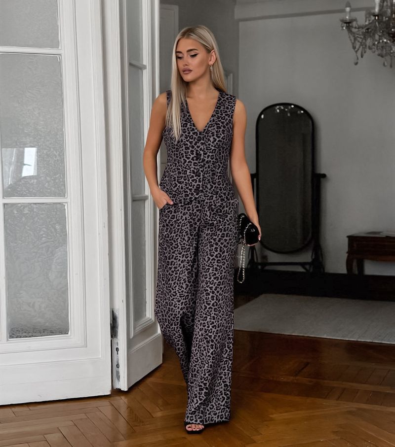 Vêtements pour femmes, nouveau gilet sans manches en pur coton, gilet et pantalon, imprimé léopard, costume deux pièces pour femmes, mode d'été_voghion.com