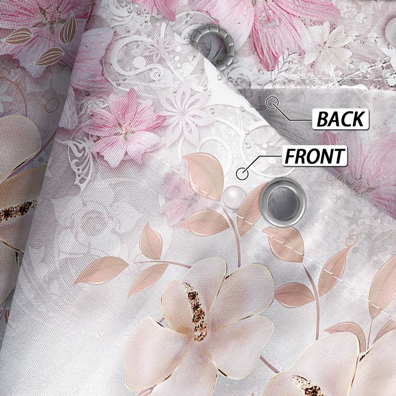 Cortina de ducha avec estampado de flores de encaje rosa, imperméable, lavable, avec 12 crochets, pour bain, usage domestique, 1 unité_voghion.com