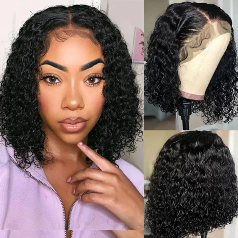 Water Wave Menselijk Haar Pruik Korte Bob 13x4 Transparante Kant Voorkant Menselijk Haar Pruiken voor Vrouwen Voorgeplukt 10-16 Inch 150% Dichtheid_voghion.com