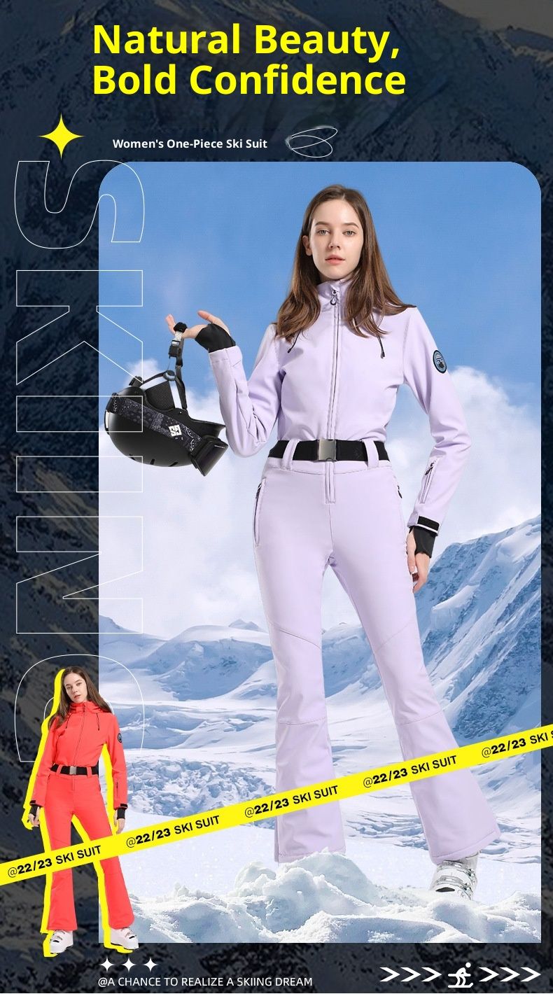 001 Traje de esquí de una pieza para mujer, corte ajustado, resistente al viento, impermeable, transpirable y cálido, ideal para actividades al aire libre._voghion.com