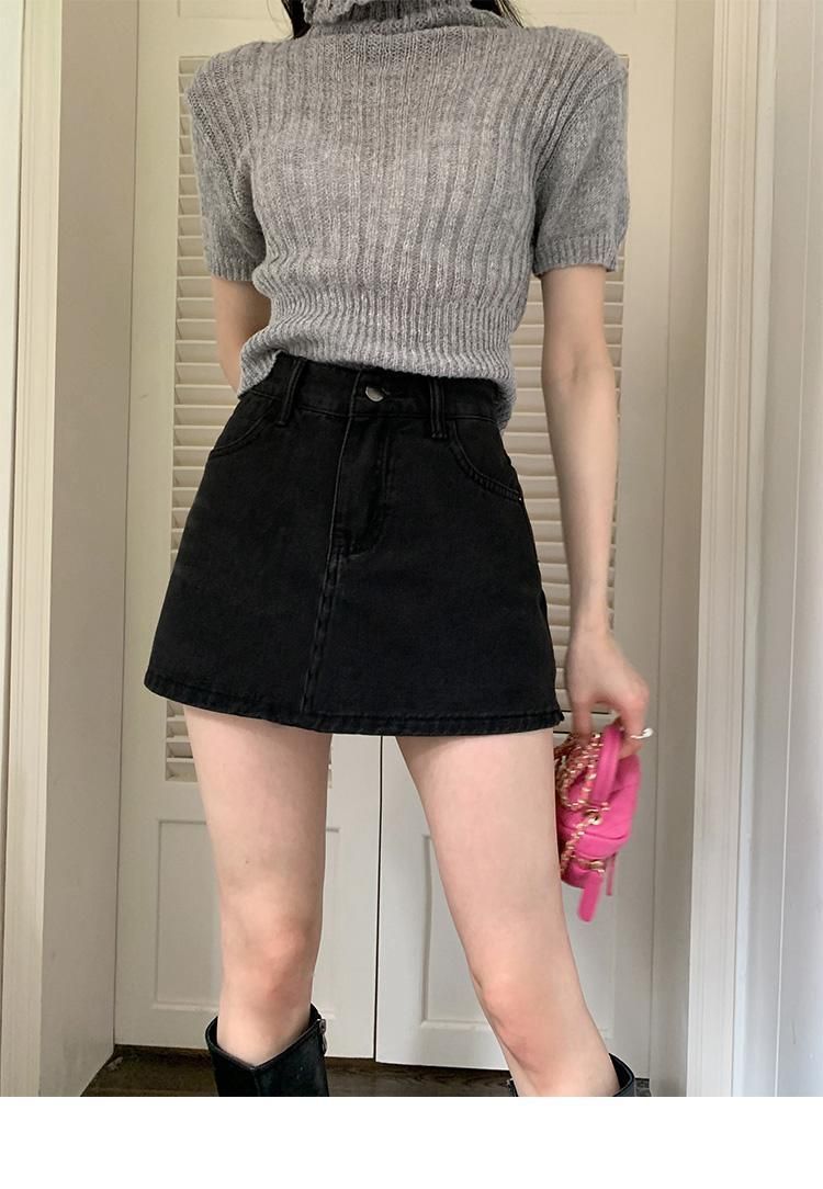 Gonna in denim da donna, modello primavera e autunno, nuova gonna nera a vita alta con linea a trapezio, abbinabile a tutti gli abiti_voghion.com