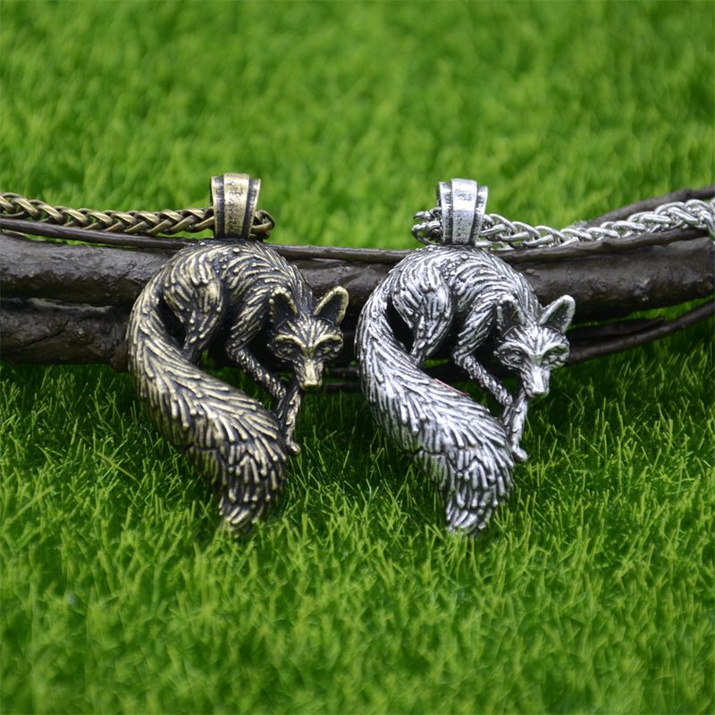 Collana con ciondolo a forma di volpe slava, pronta consegna, accessorio per uomo, stile vichingo, gioielli gotici_voghion.com
