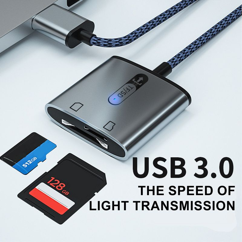 Kunjiuyou TF Plug And Play Dual Slot USB 3.0 High Speed Data Transmission 2 in 1 Camera Memory Card Reader Computer_voghion.com