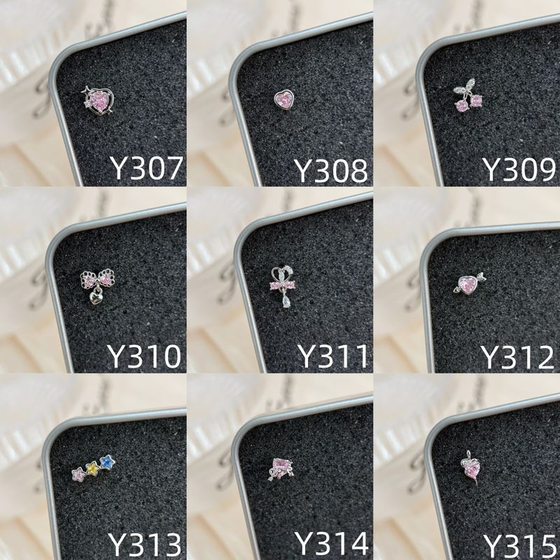 Semplice, versatile, cuore di ragazza carina, temperamento femminile, sensazione di alta qualità, chiodo auricolare a spirale con diamante rosa, titanio_voghion.com