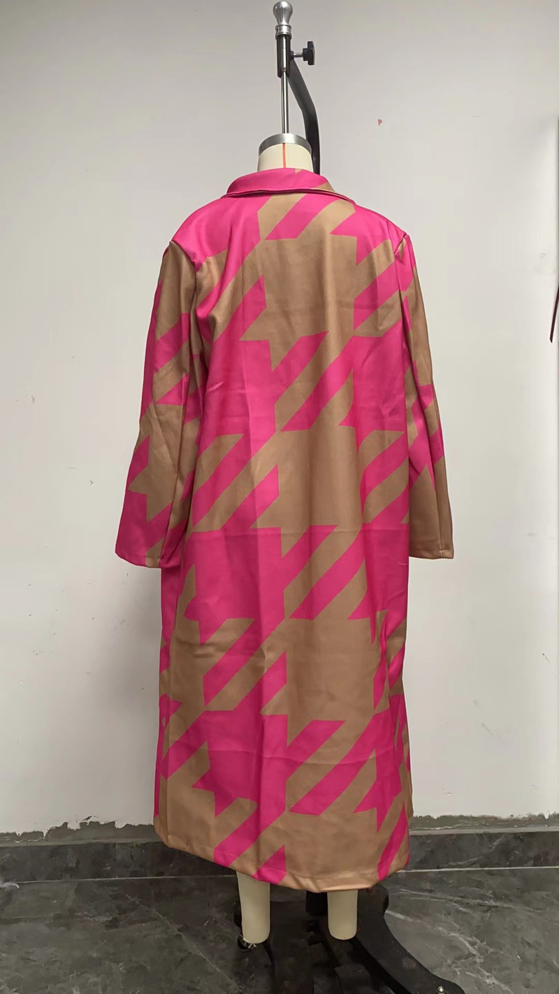 Women's Cothing Various Color Matching Fashion Long Sleeved Lapel Coat Printed Woolen Coat_voghion.com