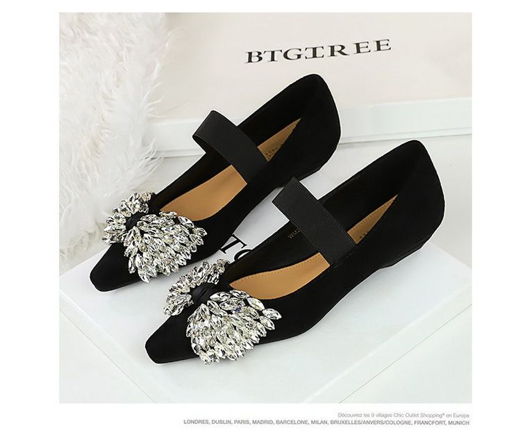 Light Luxury Elastic Band One-pedal Low-heeled Women's Single Shoes Dazzling Rhinestone Bow Wedge-heeled Women's Shoes_voghion.com