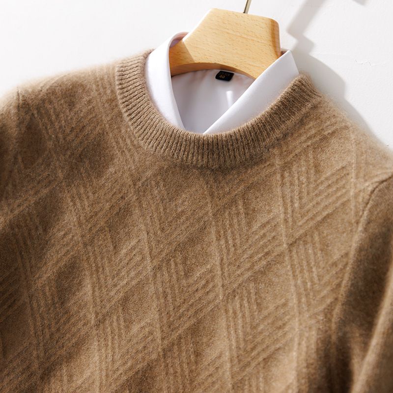 Wolle für Männer Jugend, lockerer Rundhals, 24 Herbst Winter neuer Stil, Business und Freizeit, dicke Strickbasis Kaschmir_voghion.com