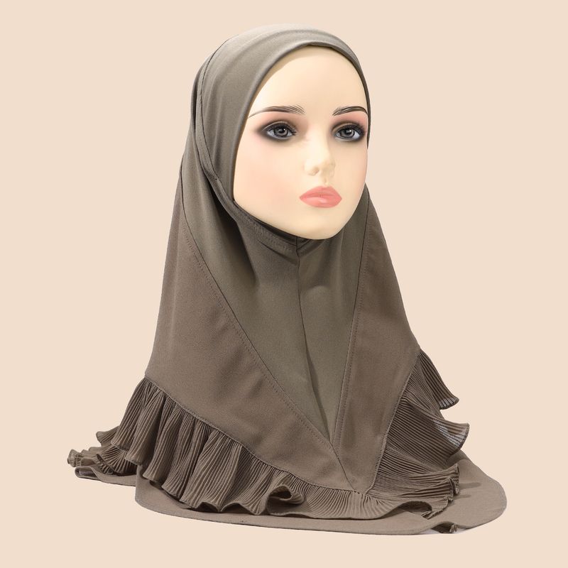 Women's Hijab solid color women's pullover headscarf crystal linen chiffon double layer ruffled scarf comfortable and breathable_voghion.com