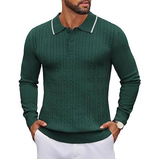 Men’s Textured Knit Sweater – Autumn Loose-Fit Crewneck Pullover With Jacquard Pattern (S-XXL, Moisture-Wicking, Black/Brown/Green, Business Casual)_voghion.com
