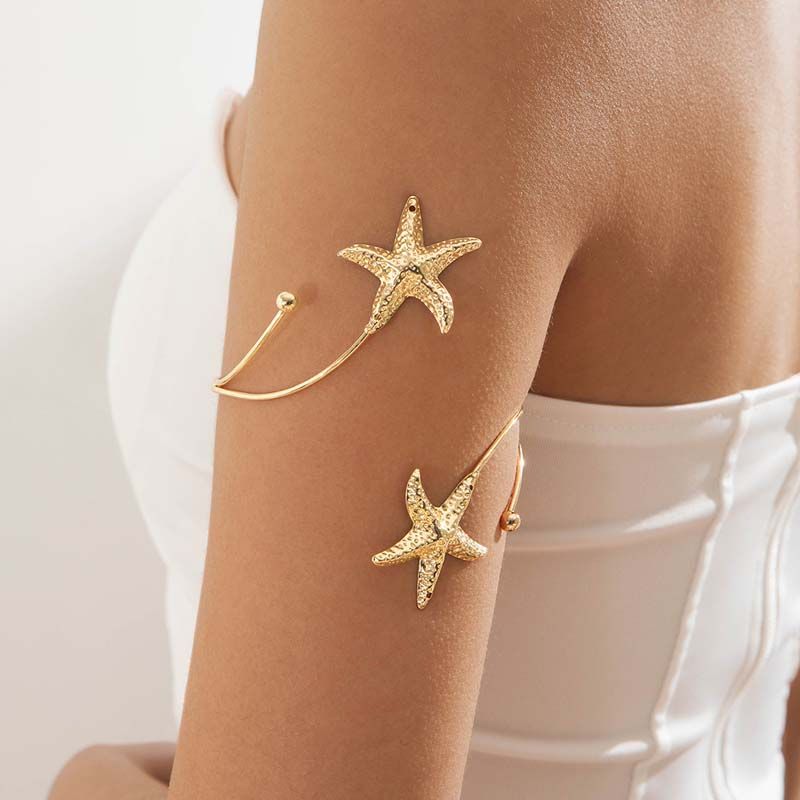 Braccialetti a forma di stella marina in metallo alla moda per donna, colore oro punk, personalità geometrica, apertura regolabile, gioielli_voghion.com