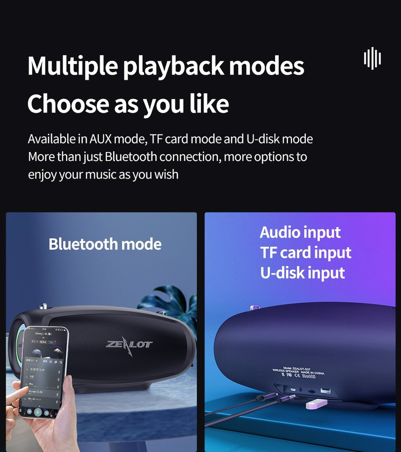 Zealot S37 głośniki Bluetooth 40W moc wyjściowa bezprzewodowy głośnik głęboki bas subwoofer stereo zewnętrzny wodoodporny odtwarzacz muzyczny_voghion.com