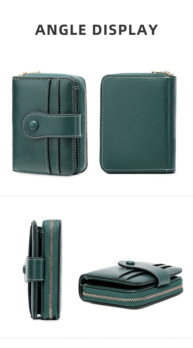 Cross Border Nieuwe RFID Anti Magnetische Korte Portemonnee Multifunctionele Ritssluiting Portemonnee Europese En Amerikaanse Retro Dames Muntenportemonnee_voghion.com