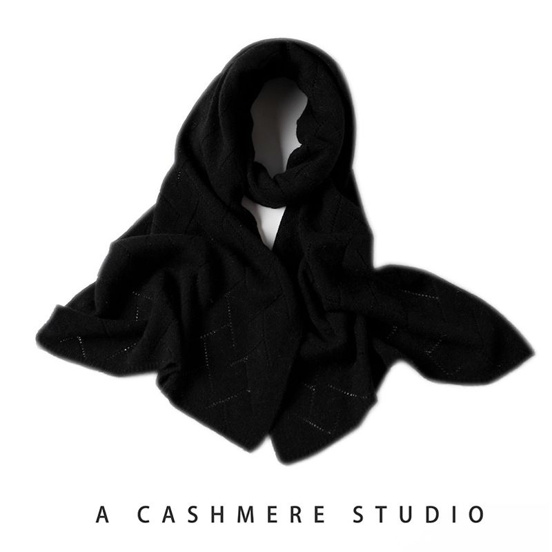 2025 New Cashmere Scarf Women's Short Korean Version Autumn And Winter Warm Neck Protection Knitted Versatile Hollow Scarf_voghion.com