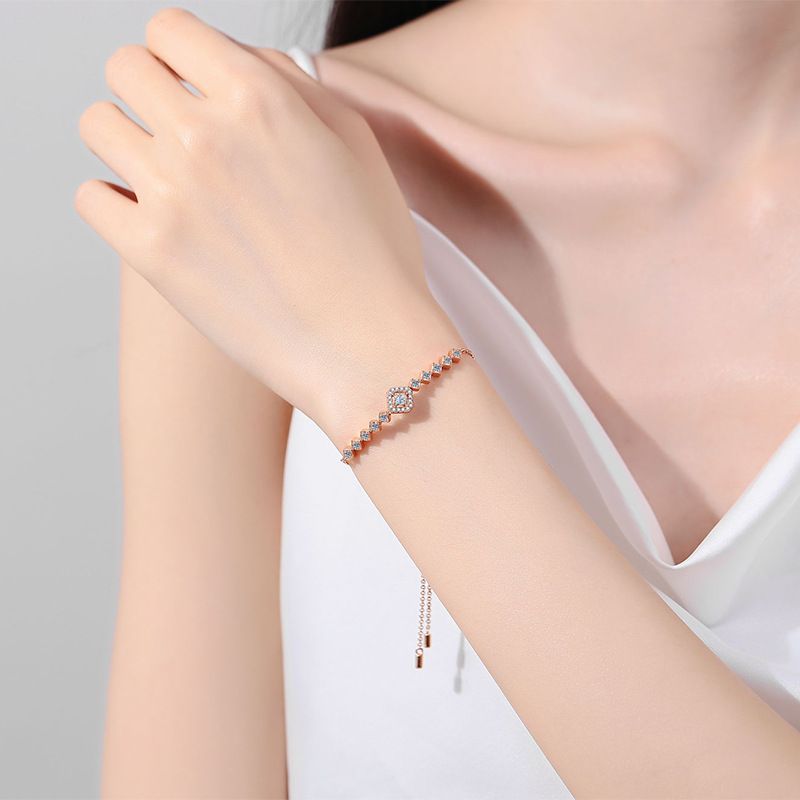 Bracciale in argento puro Mosang Stone 3D con catena regolabile Push Pull, stile fresco e semplice_voghion.com
