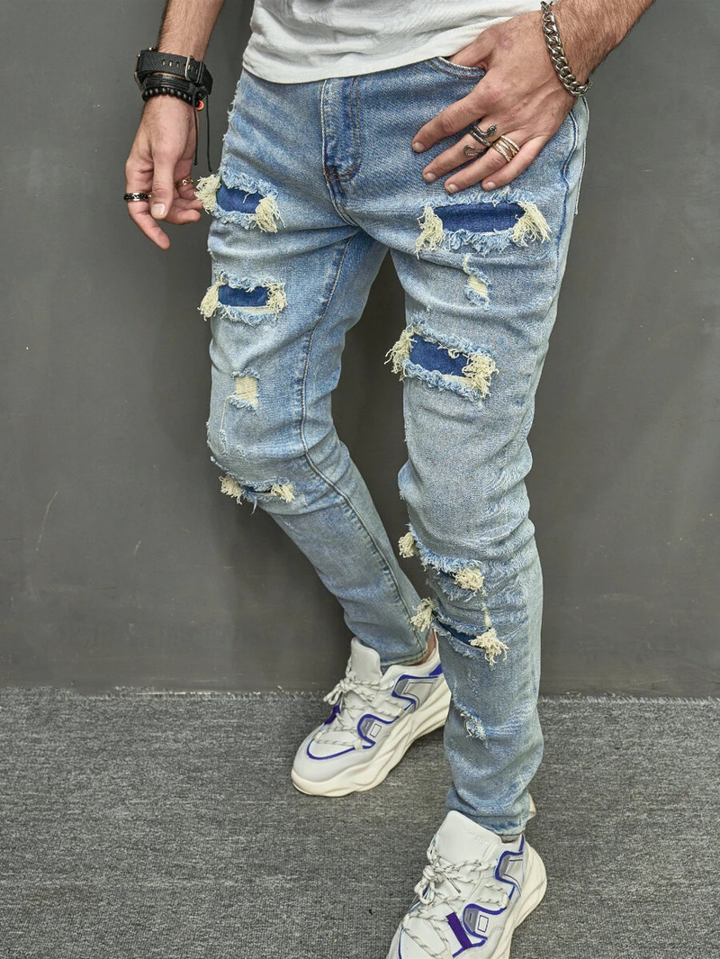 Men's Clothing 2024 New High-Quality Men's Worn-Out Stretch Jeans Skinny Jeans Men's Jeans_voghion.com