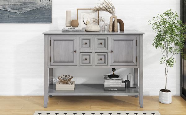 TREXM Cambridge Series Ample Storage Vintage Console Table With Four Small Drawers And Bottom Shelf For Living Rooms, Entrances And Kitchens (Antiqu_voghion.com
