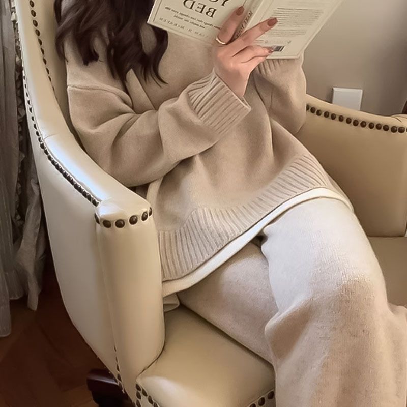 High-Quality Autumn New Sweater Wide-Leg Pants Women's Two-Piece Set Sports Casual Fashion Suit_voghion.com