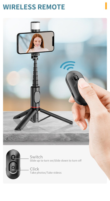 2023 NEI Portable Kabellos Bluetooth Telefon Teleskop Selfie Stick Stativ Mat Fëlllicht fir Huawei iPhone 13 Android Xiaomi_voghion.com