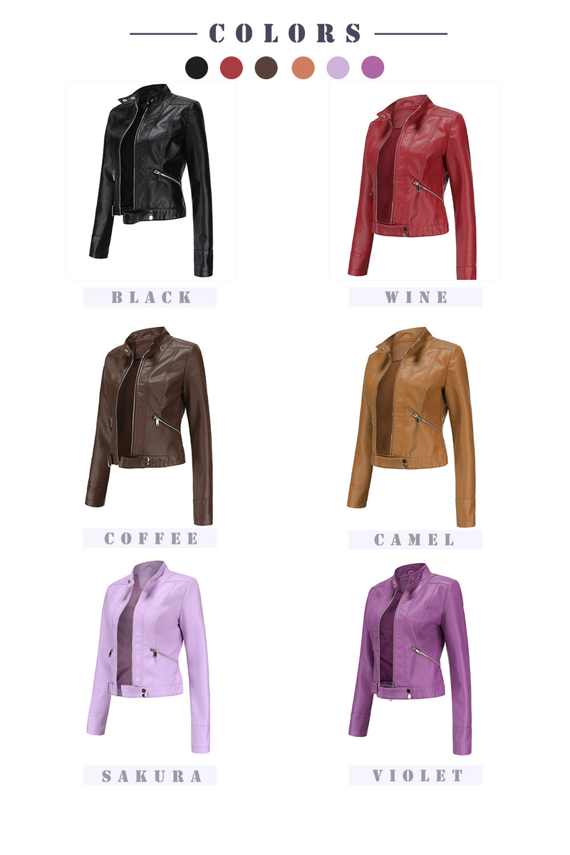 Women's Clothing New Leather Jacket Short Small Coat Spring and Autumn Stand-up Collar Jacket_voghion.com