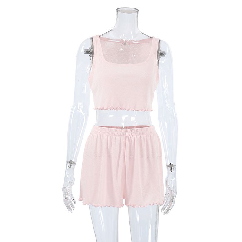 Pigiama estivo da donna, set da casa, comodo e ampio, in jacquard con cuore lavorato a maglia rosa_voghion.com