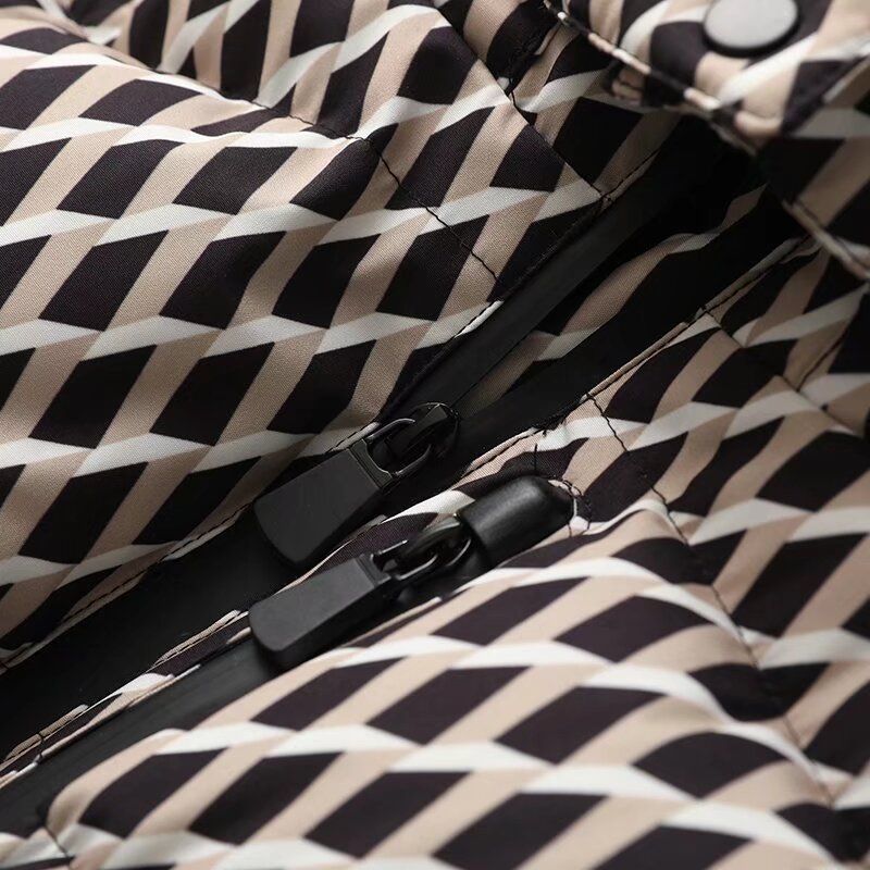 Women's Clothing Women's Stylish Ski-Inspired Hooded Down Jacket With Waist Cinching - Winter Warm Padded Coat In Black/Checkered/Silver/Blue Floral_voghion.com