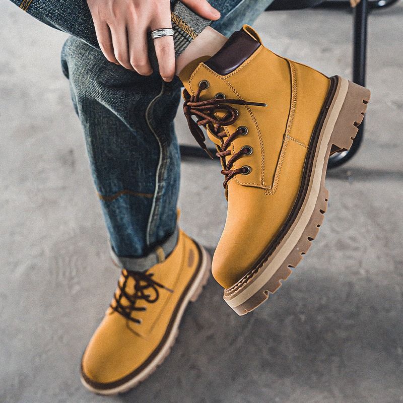 Rhubarb Boots Men's Thick-soled Heightening Desert Martin Boots High-top Men's Boots Functional Wind_voghion.com