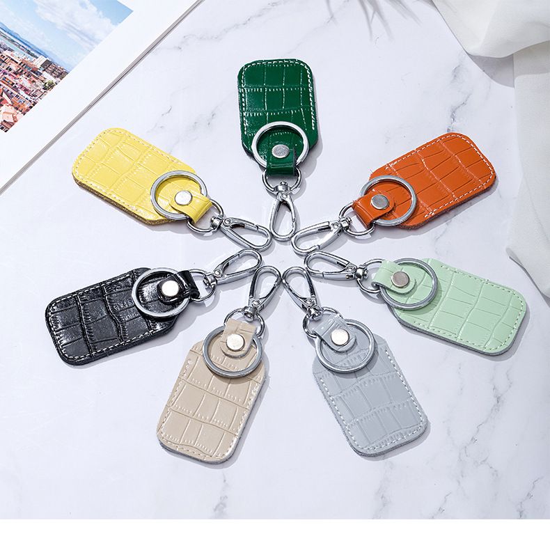 Genuine Leather Simple Creative Mini Access Card Holder Access Keychain Integrated Small Rectangular Teardrop Shaped Protective Cover_voghion.com