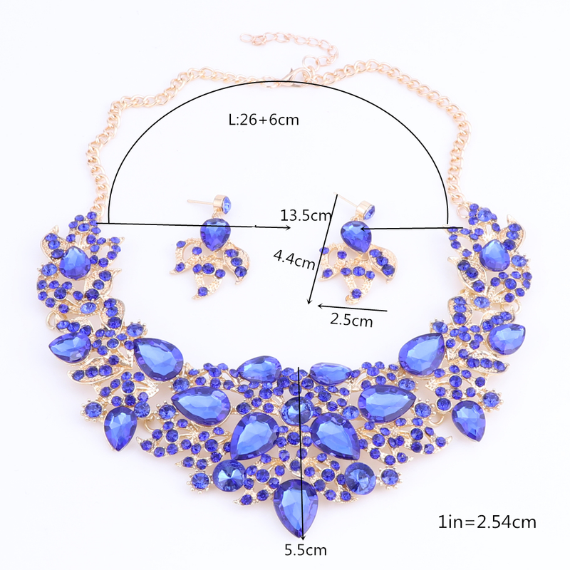 Set di bigiotteria da donna, da sposa, con strass, in cristallo, con collana di fiori e orecchini, per feste_voghion.com