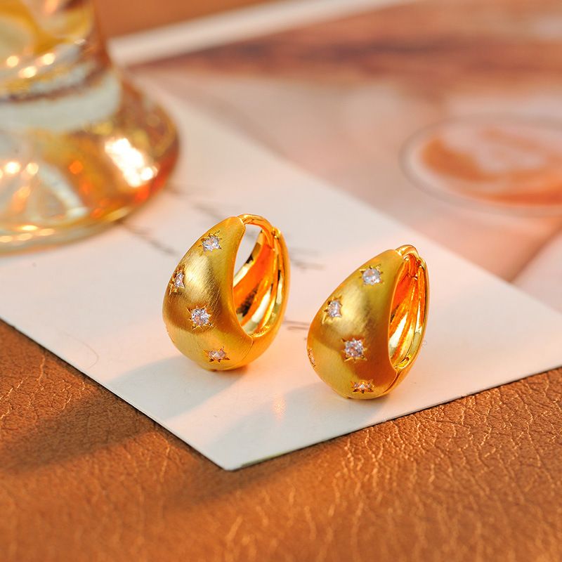 Orecchini da donna in smalto, stile minimalista, orecchini a cerchio piccoli con zirconi a forma di stella micro-intarsiata e gocce d'acqua lucide di alta qualità per donna_voghion.com
