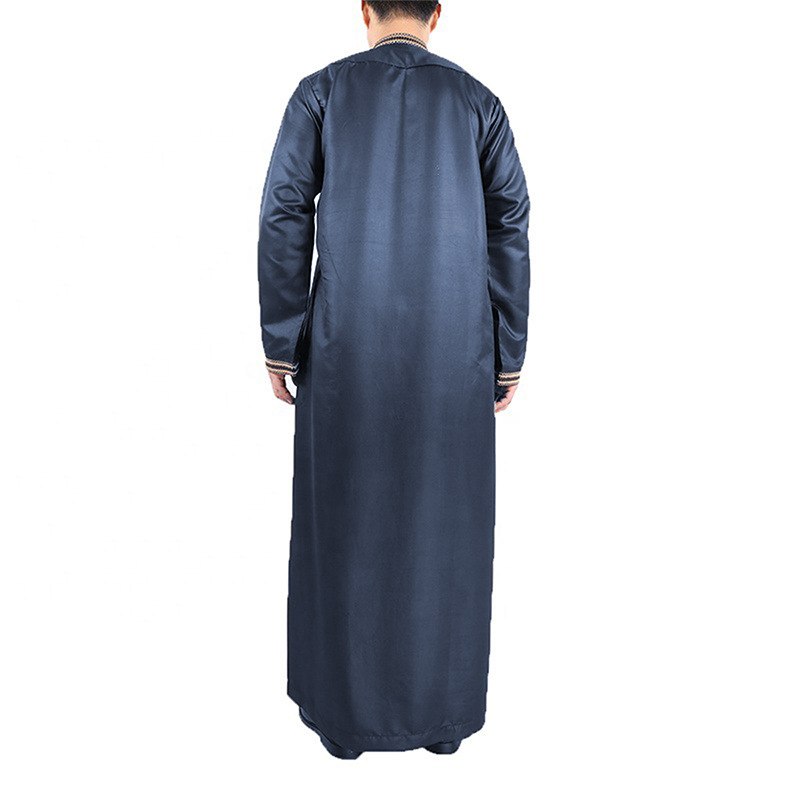 Bahar Stand Yaka Baskılı Erkek Giyim Etnik Stil Gevşek Uzun Tek Parça Müslüman Bornoz_voghion.com