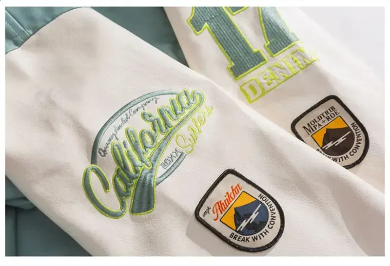 Bomberjacke mit Stickerei im College-Stil: Baseballmäntel aus PU-Leder für Männer und Frauen_voghion.com