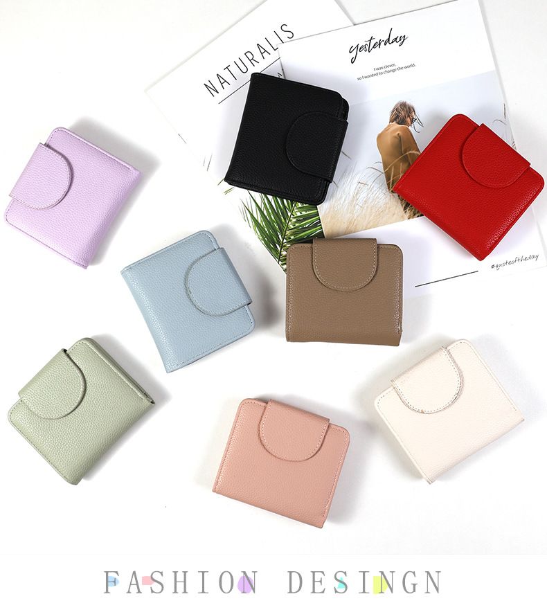 Kleine Brieftasche, kurze Dopamin-Farbe, passende Damen-Geldbörse, einfarbig, einfache multifunktionale Geldbörse, Kartentasche_voghion.com