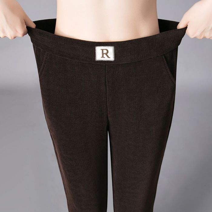 Women's Clothing Autumn and winter plus velvet thick chenille harem pants women's loose large size R standard casual pants straight pants pocket _voghion.com