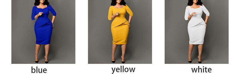 Women's Pencil Dress – High Waist Bodycon Office Dress With Square Neck & 3/4 Sleeves (Blue/Tan/White, M/L/XL/XXL)_voghion.com