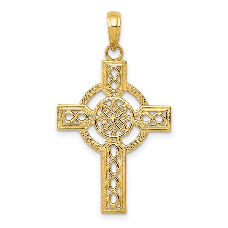 14k Diamond-cut Celtic Cross Pendant_voghion.com