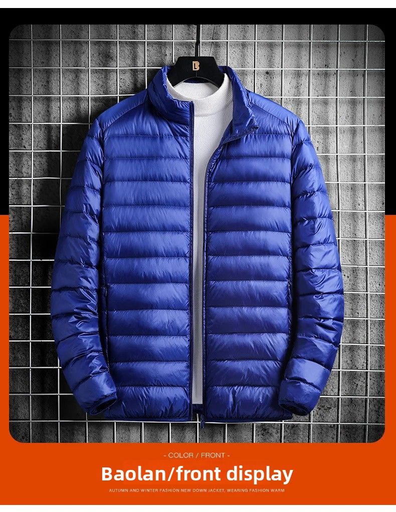 Leichte Baumwolljacke für Herren, lässig, bedruckbar, kurzer Kragen, weit geschnittener Baumwollmantel, große Oberbekleidung für Männer_voghion.com