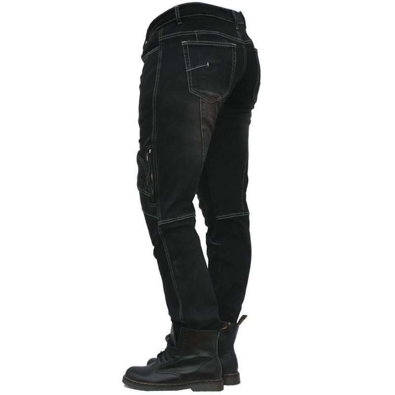 Jeans da motociclista: pantaloni in denim elasticizzato dal taglio dritto con protezione per le ginocchia, comfort di guida per tutte le stagioni, per uomo e donna_voghion.com