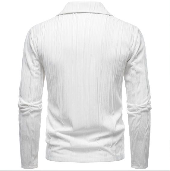 Black French Style Shirt For Men, Long Sleeve, Lazy Pullover, Loose Fit, Autumn Style, Striped, Mature, Casual, Simple_voghion.com