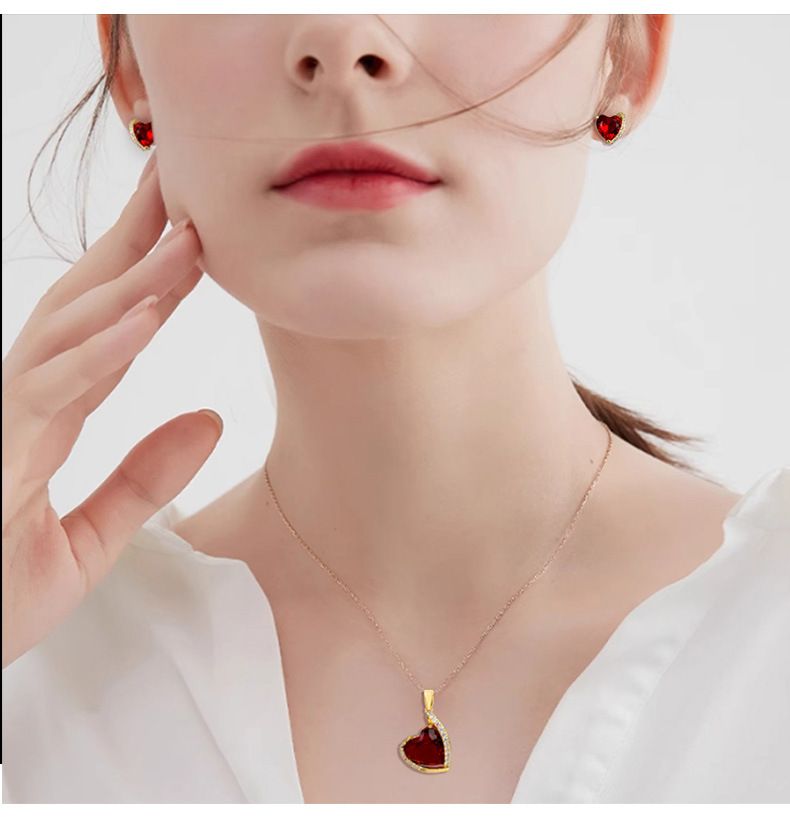 Conjunto de pendientes de circonita con forma de corazón brillante, joyería con colgante de corazón y piedras preciosas, conjunto de joyería_voghion.com