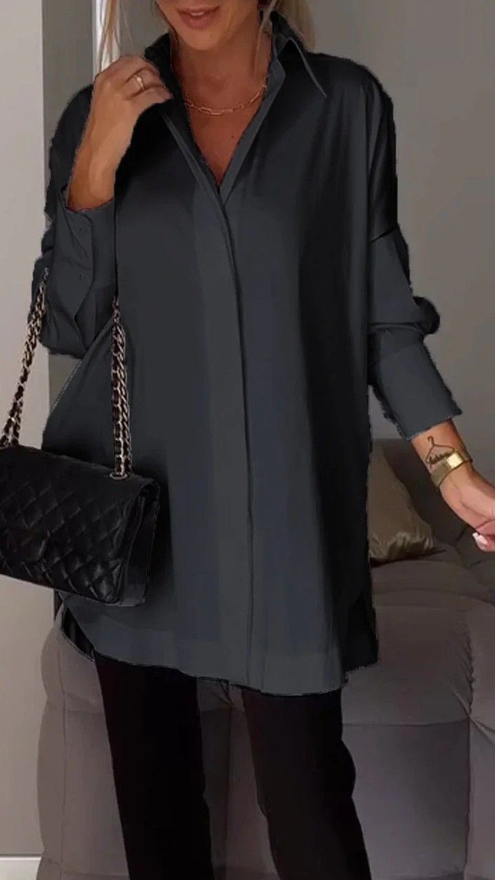 Women's Clothing Premium Polyester Blend Button-Down Shirt Comfortable Stretch Long Sleeve Tunic Top In Classic Colors Relaxed Fit For Office_voghion.com