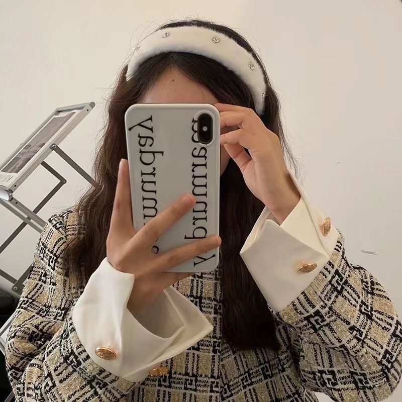 White rhinestone wide edge band for women in autumn and winter, high-end plush clip he, 2023 new hair accessory_voghion.com