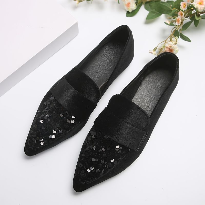 Flache Schuhe mit Paillettendekor für Damen, modische Schlupfschuhe mit spitzer Spitze, bequeme All-Match-Flats für Musikfestivals_voghion.com